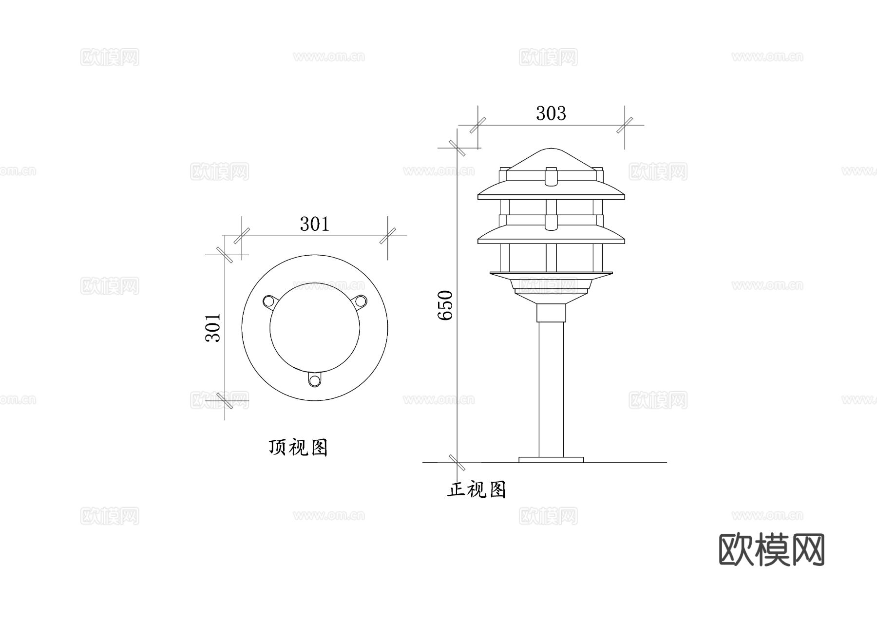 景观低光路灯 景观LED路灯 低亮度路灯 景观照明灯 小功率cad大样图