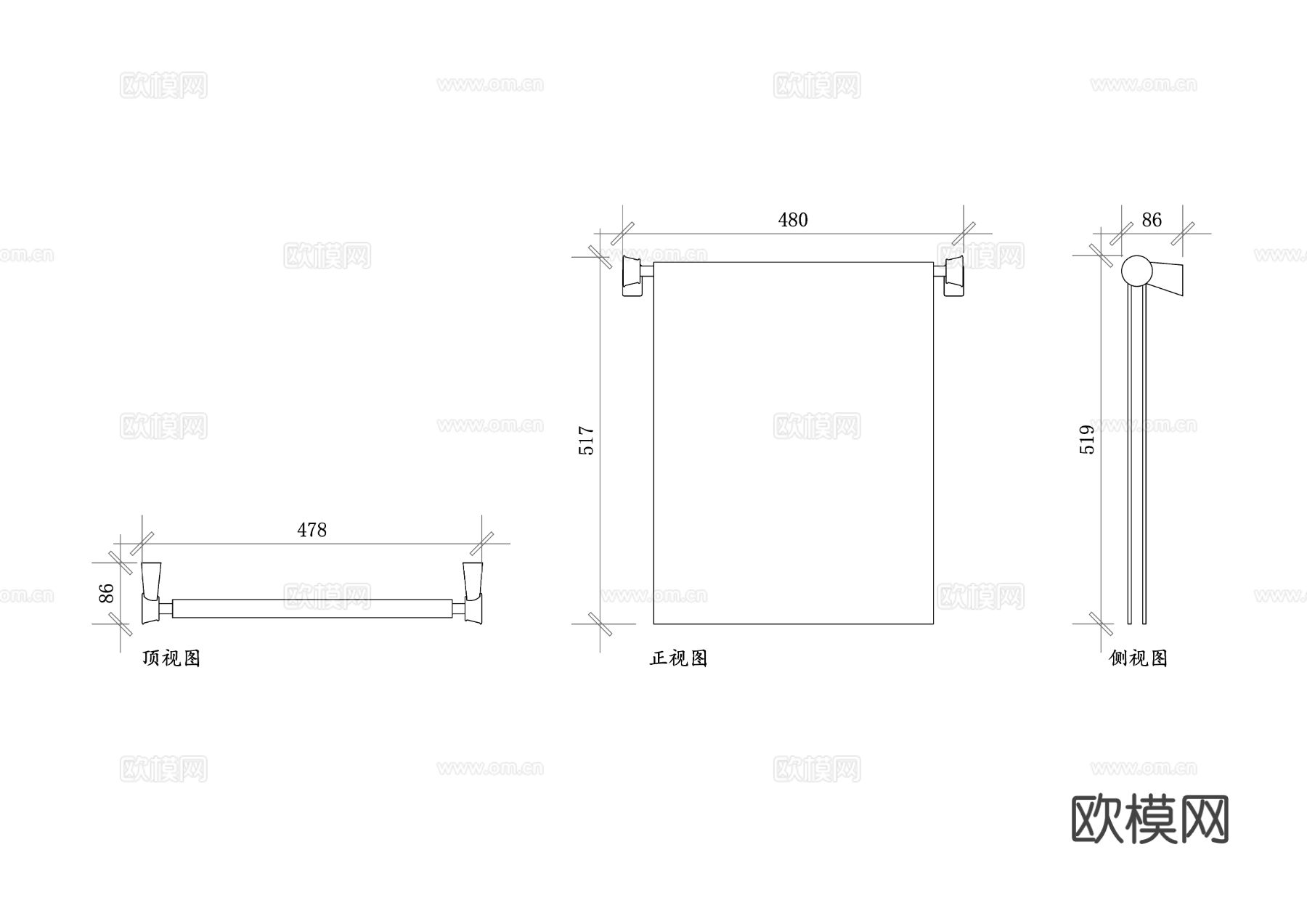 带浴巾毛巾架 浴巾架 毛巾挂架CAD三视图