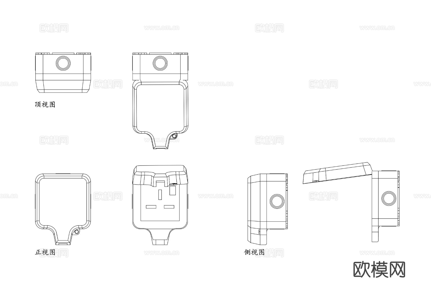 户外电源插座 室外插座 防水电源插座CAD三视图