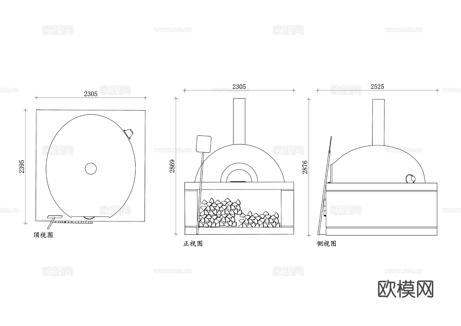 木火披萨炉 木材披萨烤炉 燃木披萨炉 烤木披萨炉 木烧披萨炉cad大样图