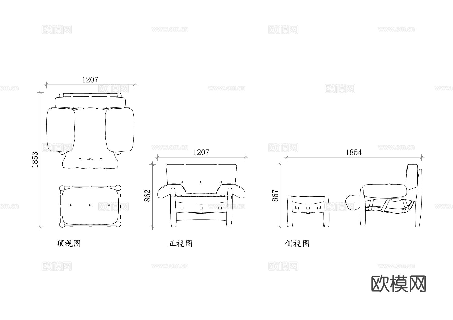 休闲扶手椅 舒适单人椅 客厅椅 休息椅 单人沙发椅cad大样图