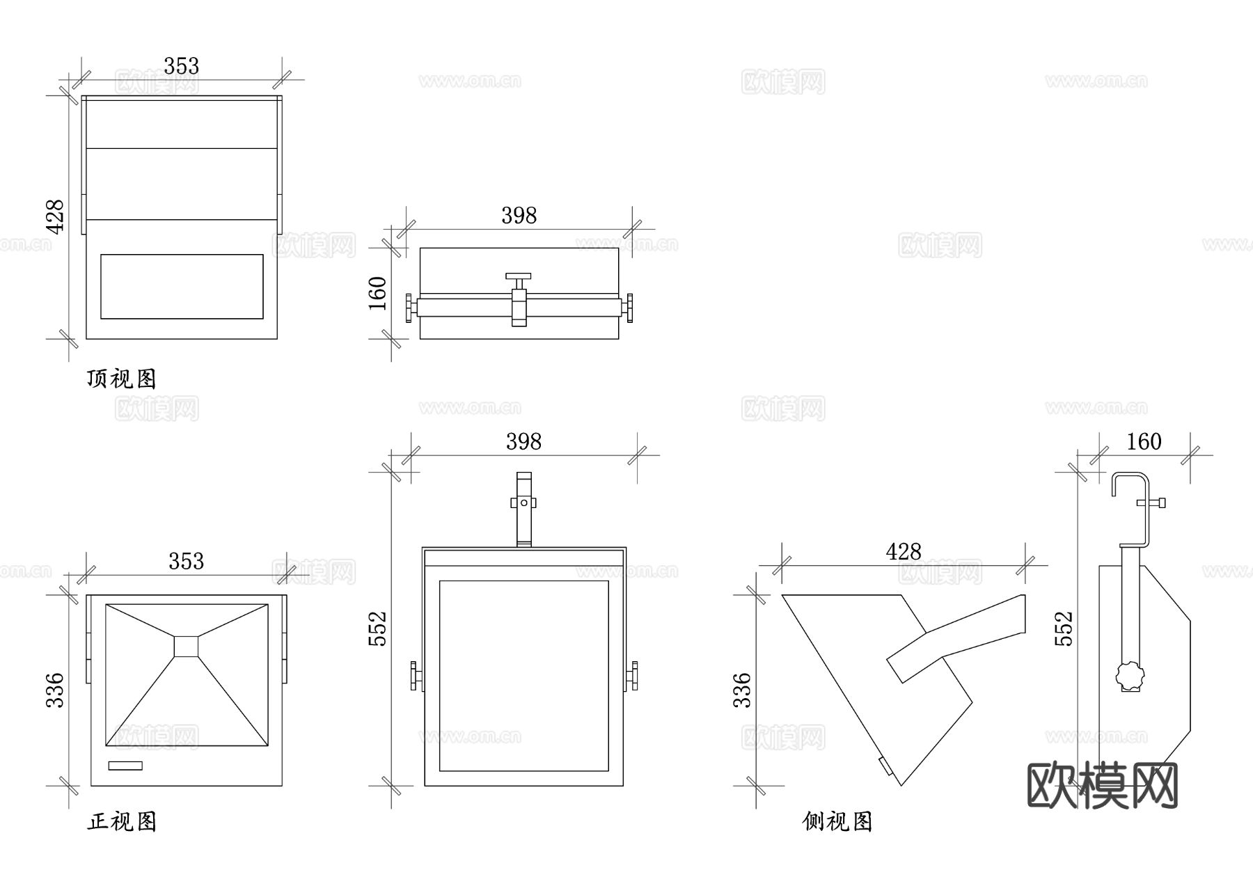 壁挂式泛光灯 墙挂泛光灯CAD三视图