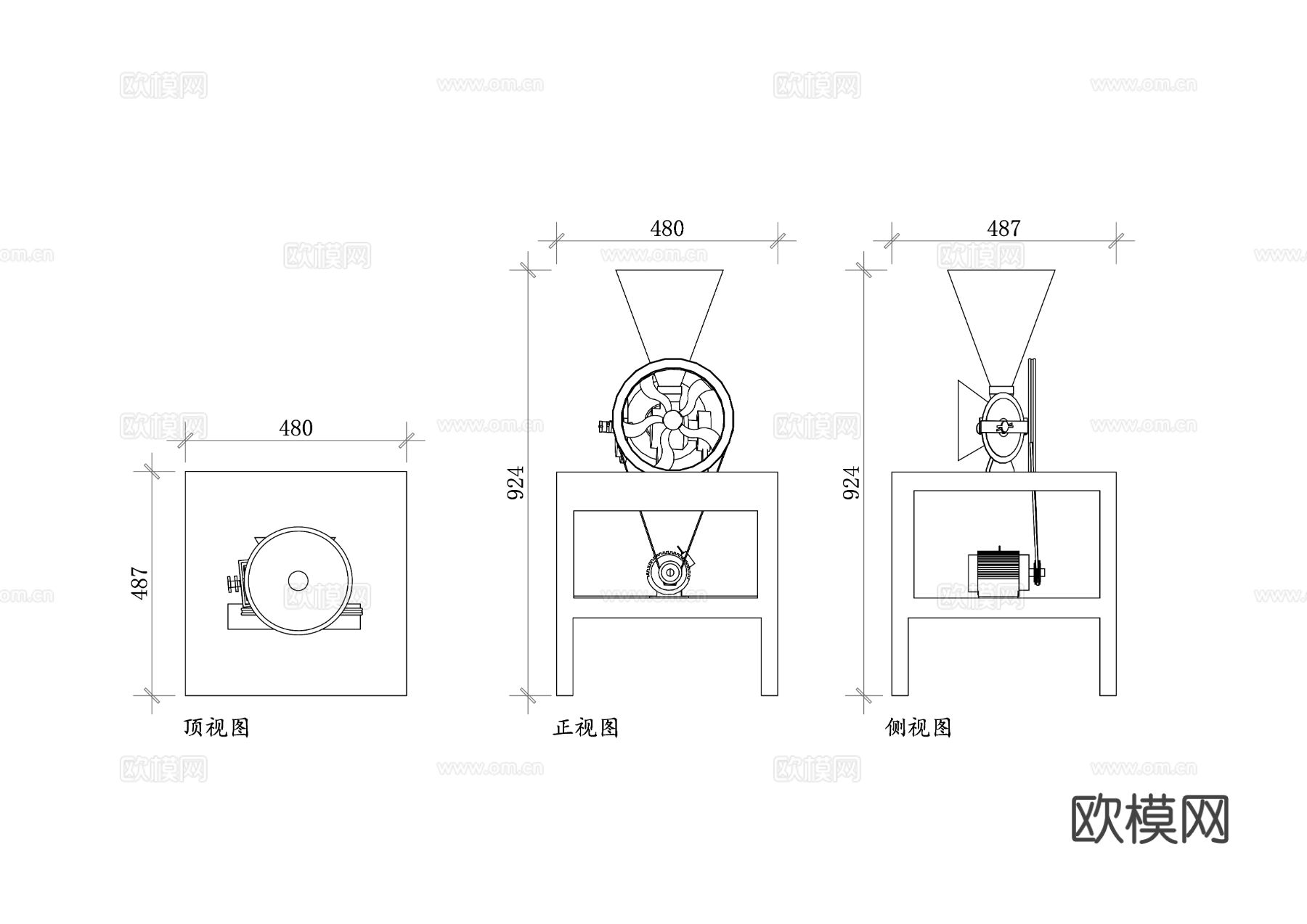 大米加工机 大米磨米机CAD三视图