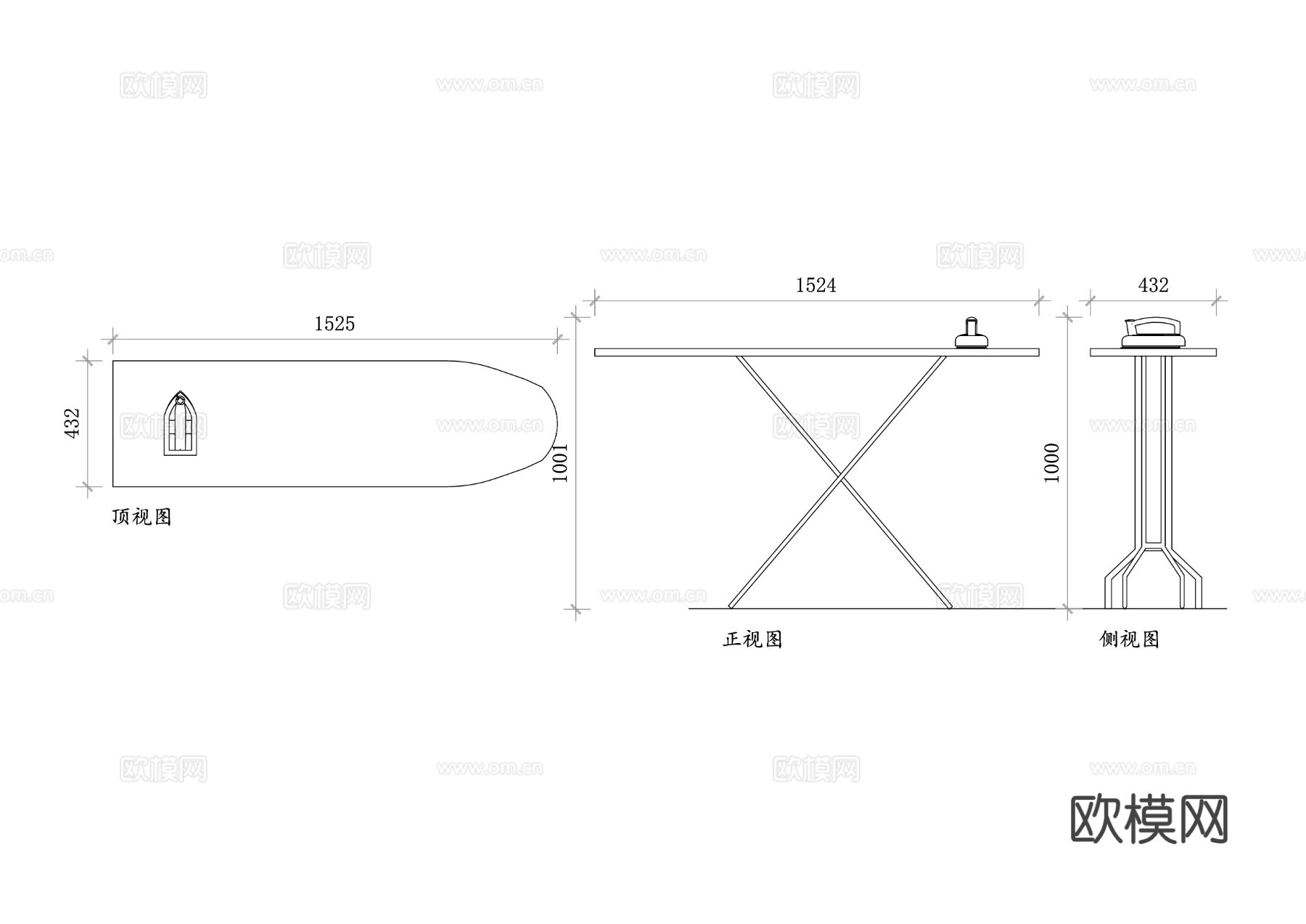 熨衣架 熨斗板 熨衣服板 熨烫板 折叠熨衣板cad大样图