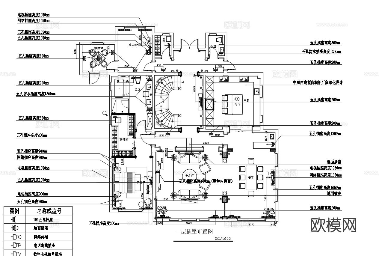 欧式独栋别墅CAD施工图