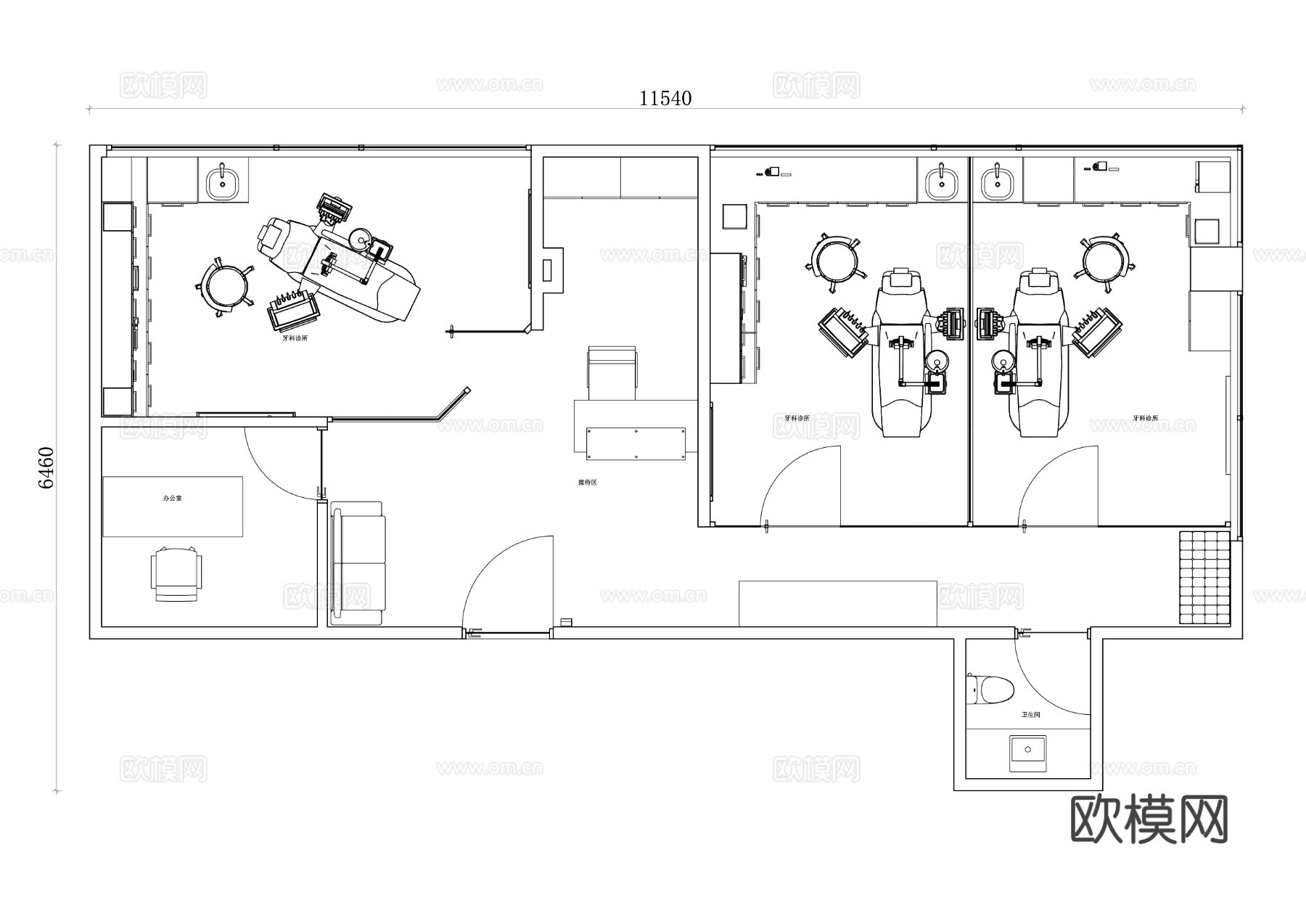 现代牙科诊所 牙医诊所 牙科诊疗室 现代口腔诊所 口腔医疗中cad施工图