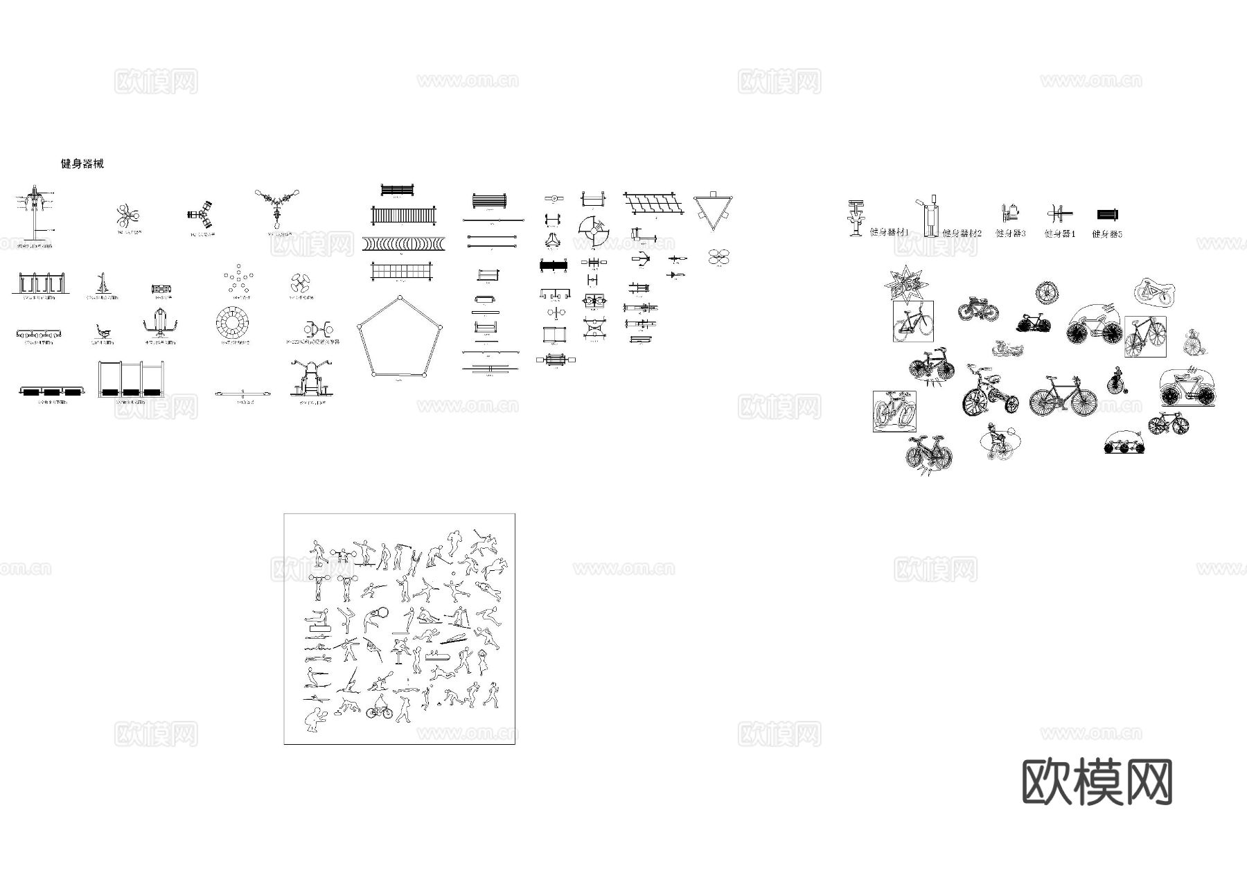 健身自行车人物CAD图库