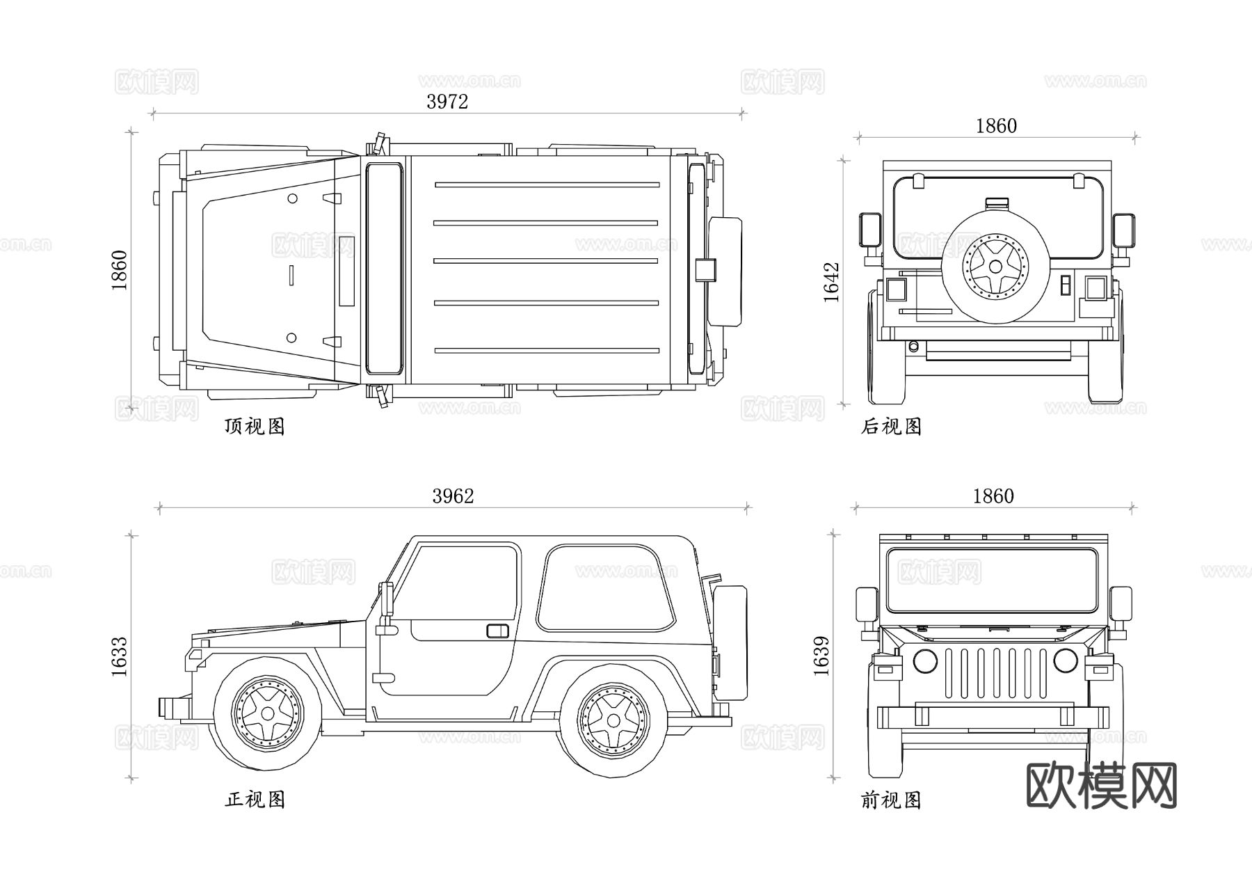 吉普越野车 越野吉普 SUV吉普 吉普牧马人三视图下载