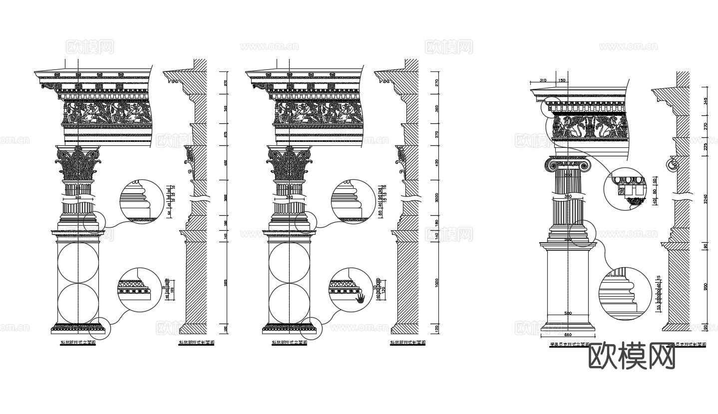 欧式雕花柱头CAD三视图