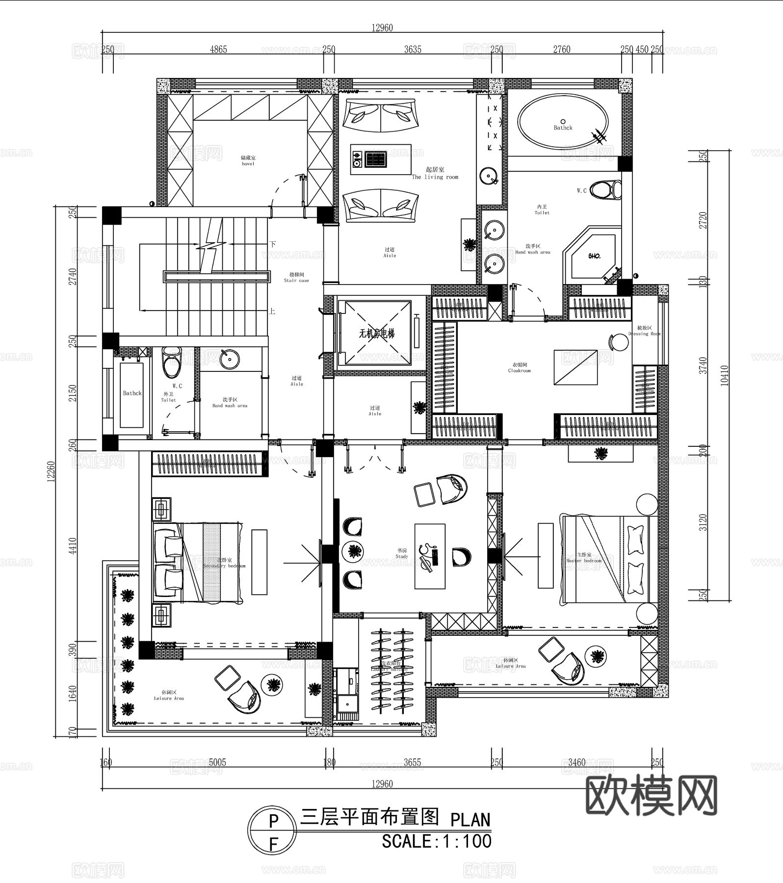 现代轻奢1~5层豪华别墅平面方案图cad施工图