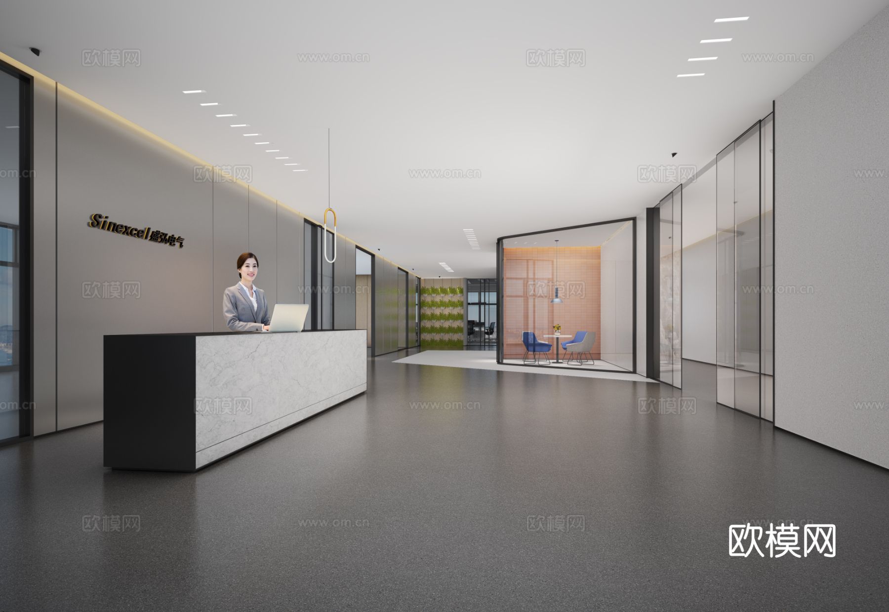 办公空间cad施工图下载（渲染图2）