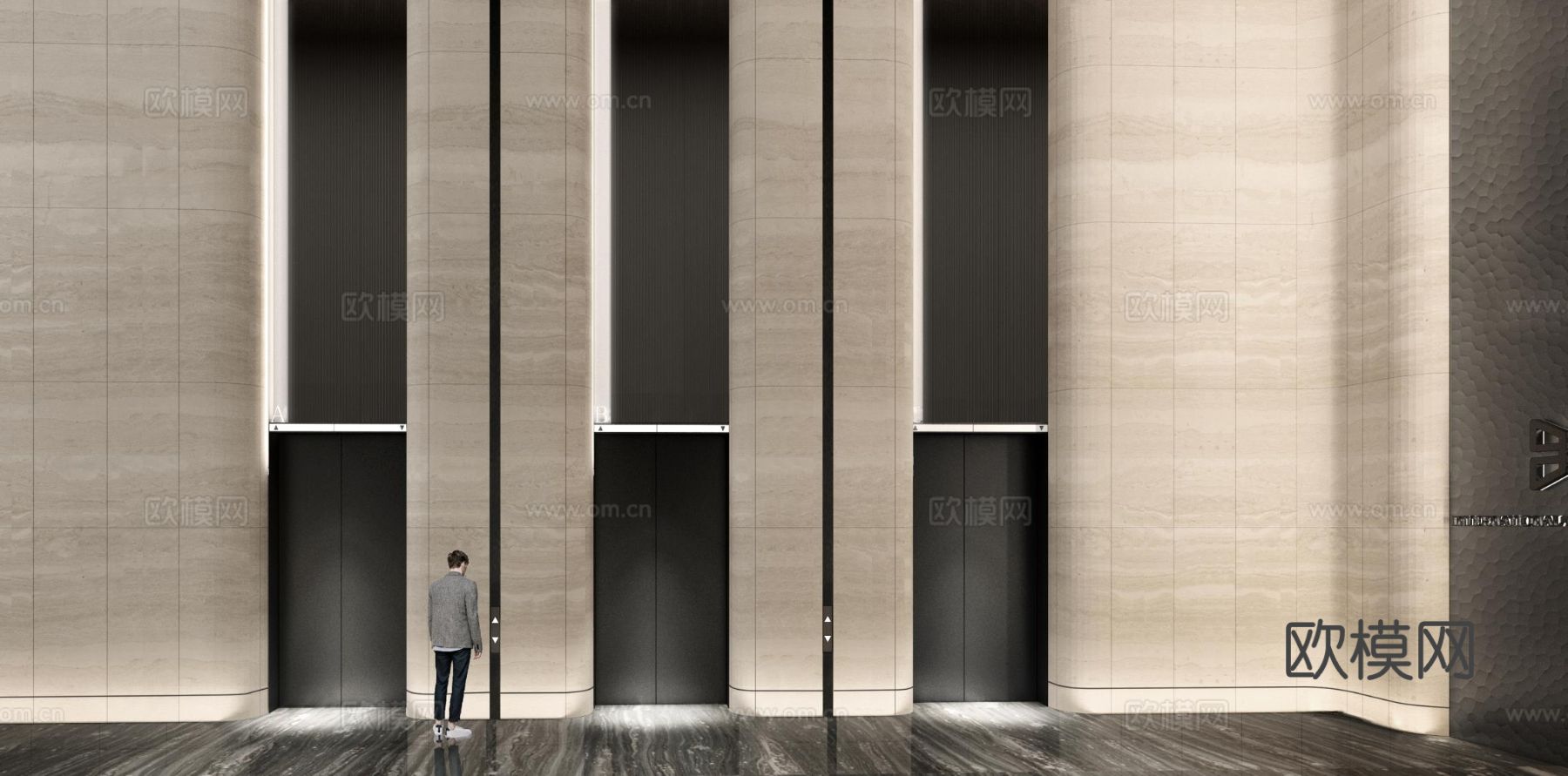 办公楼大厅cad施工图下载（渲染图5）