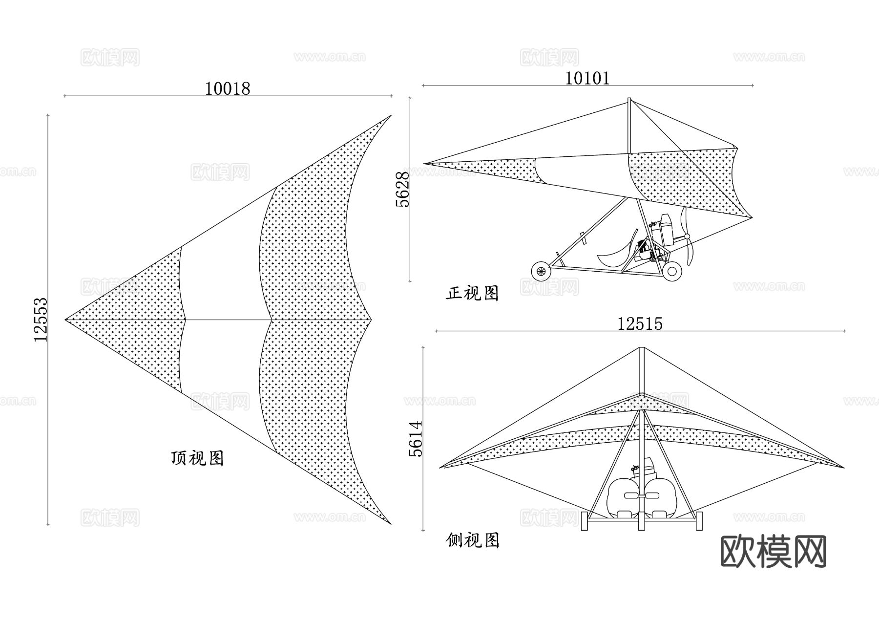 动力悬挂滑翔机cad图库