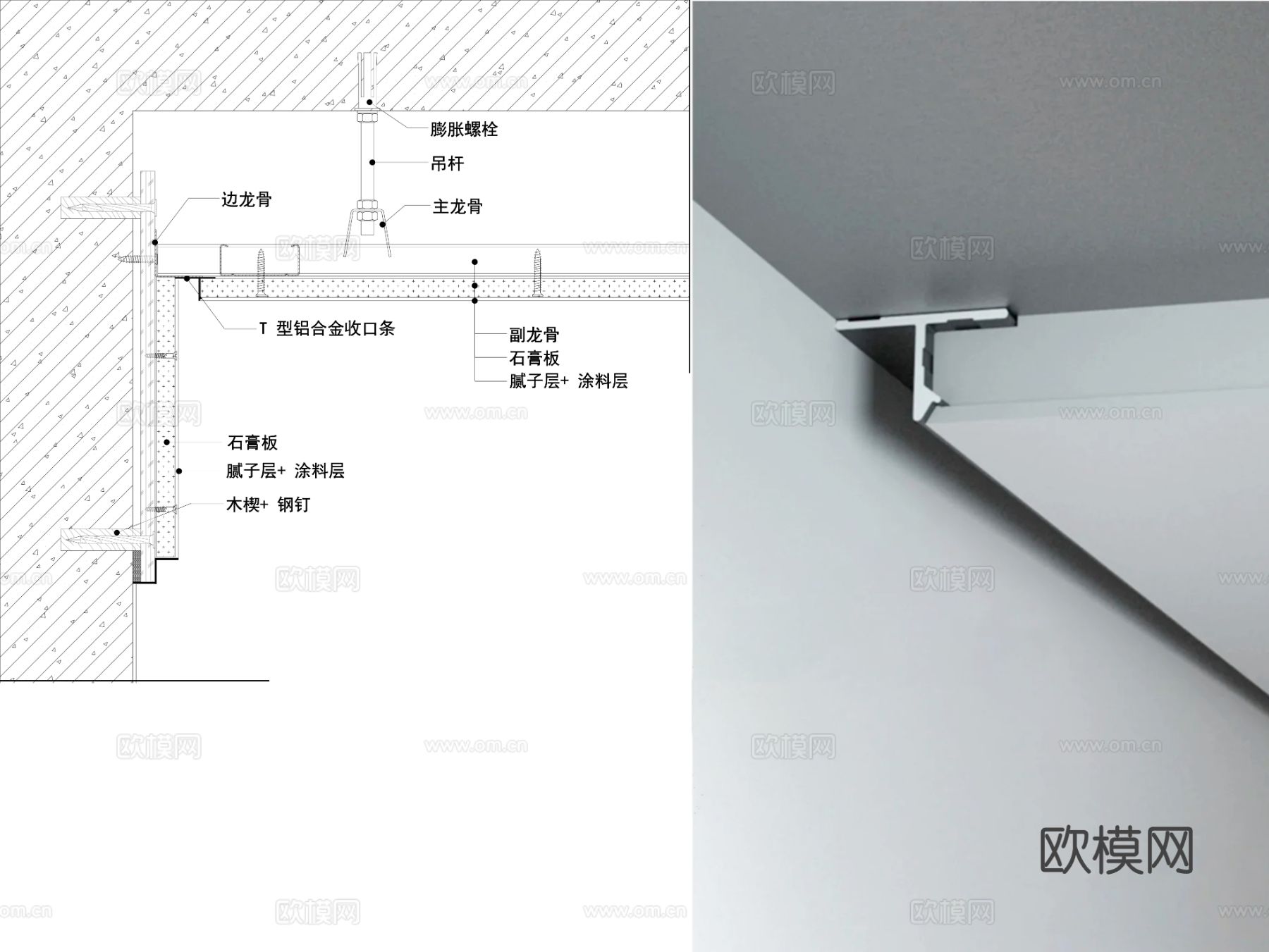 吊顶阴影缝节点图cad大样图