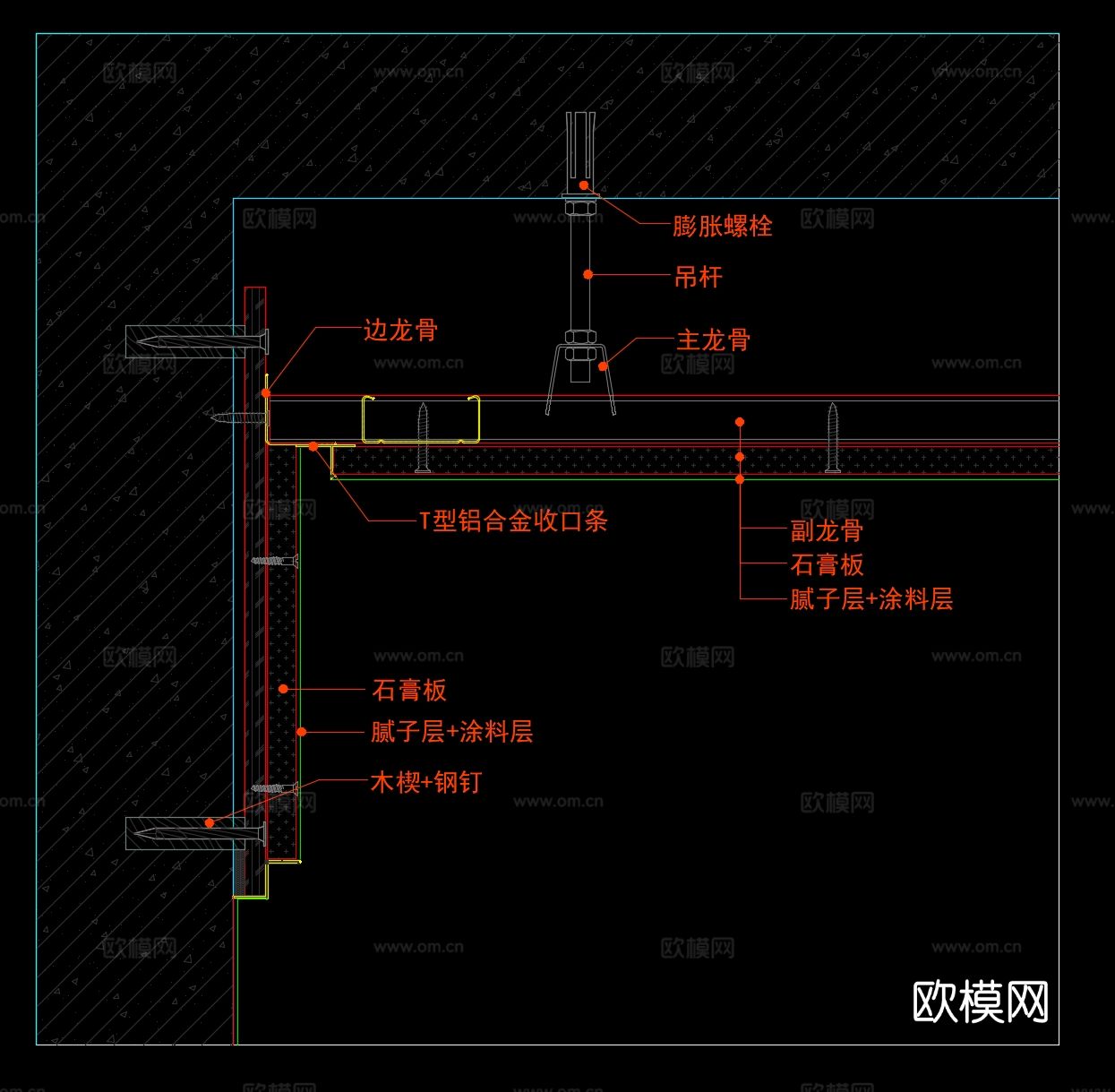 吊顶阴影缝节点图cad大样图