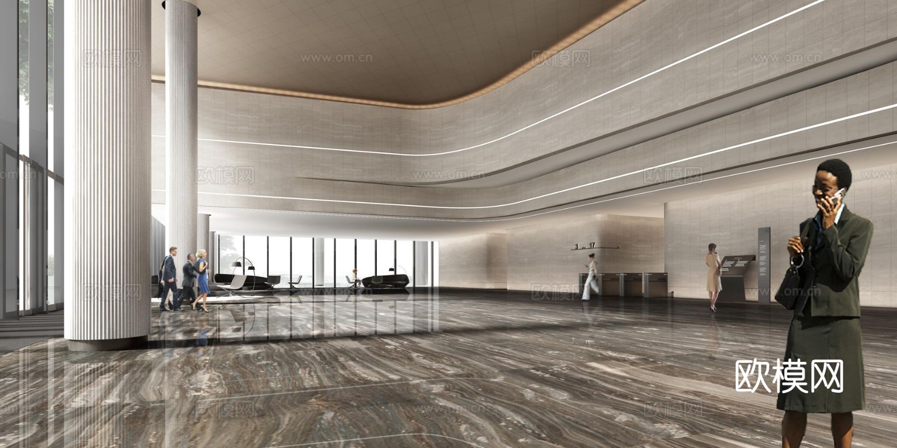 办公楼大厅cad施工图下载（渲染图8）