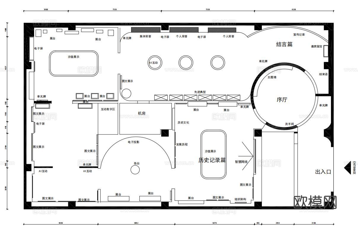 文化展厅cad平面布局图