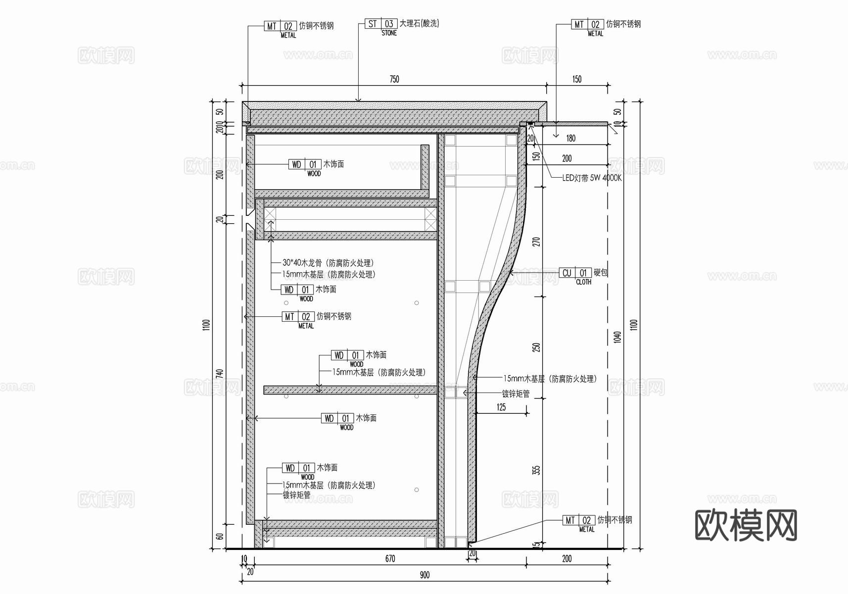 休闲吧台施工大样详图 不锈钢水吧台 石材接待台 弧形吧台cad大样图