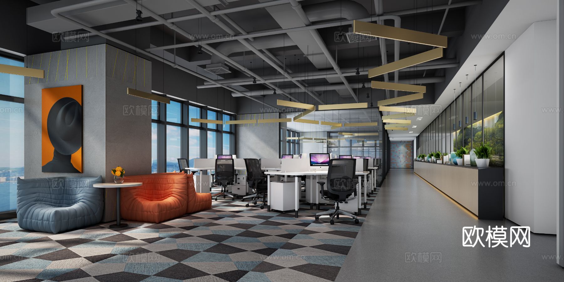 办公空间cad施工图下载（渲染图3）