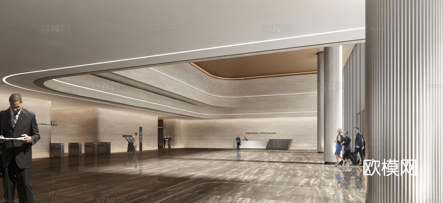 办公楼大厅cad施工图下载（渲染图7）