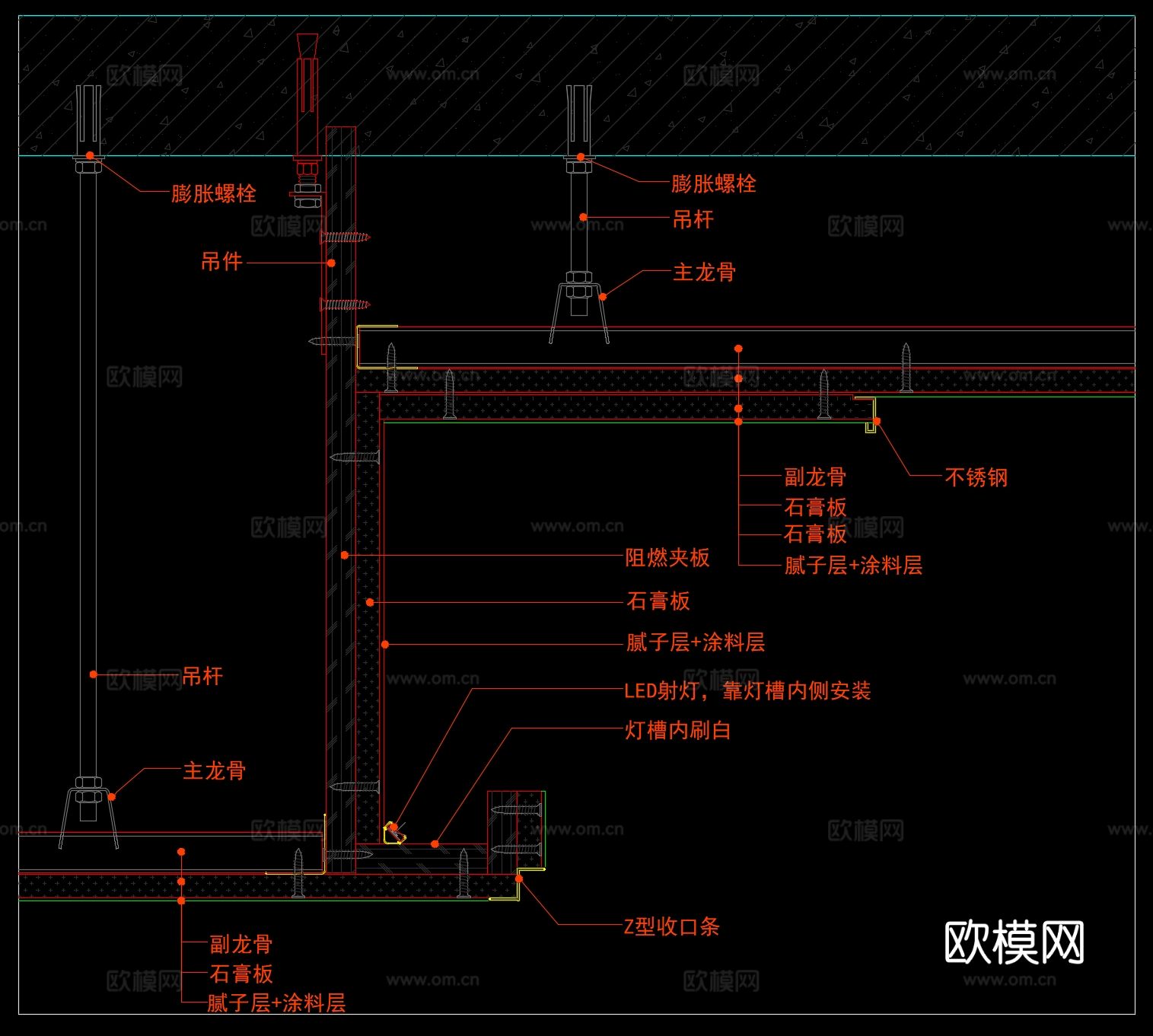 双眼皮灯槽吊顶节点图cad大样图