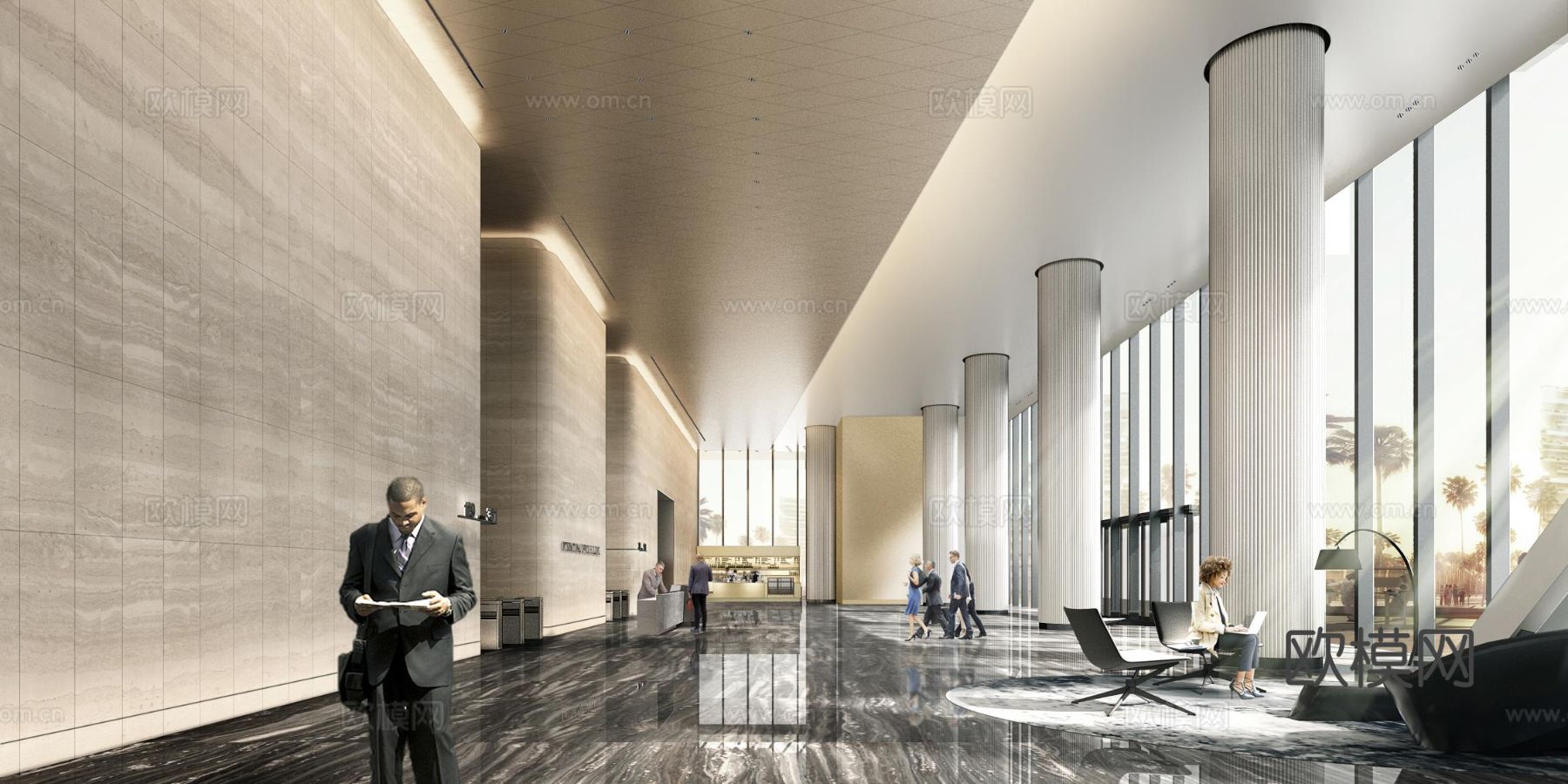 办公楼大厅cad施工图下载（渲染图2）