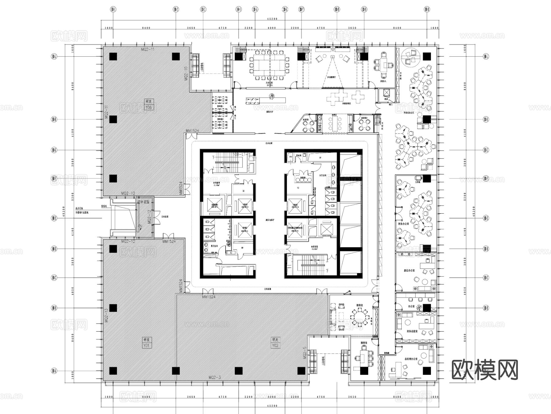 办公空间cad施工图下载（渲染图4）