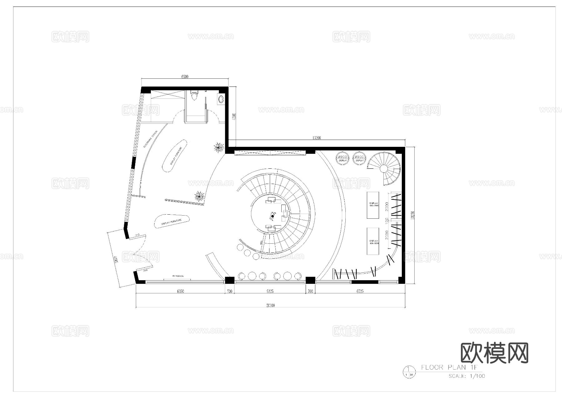 现代客厅螺旋楼梯双层复式平面cad施工图