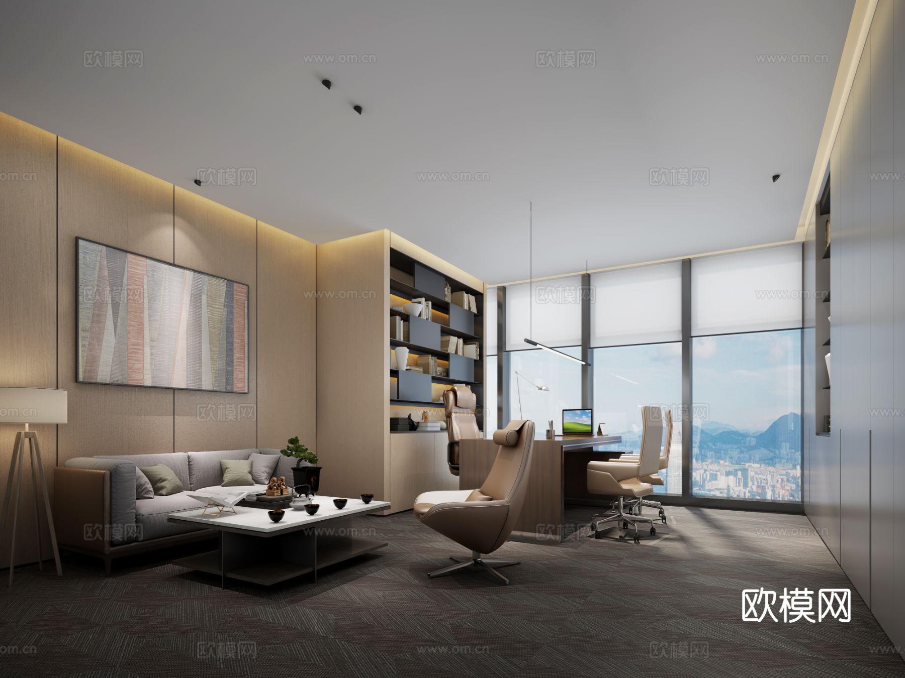 办公空间cad施工图下载（渲染图1）