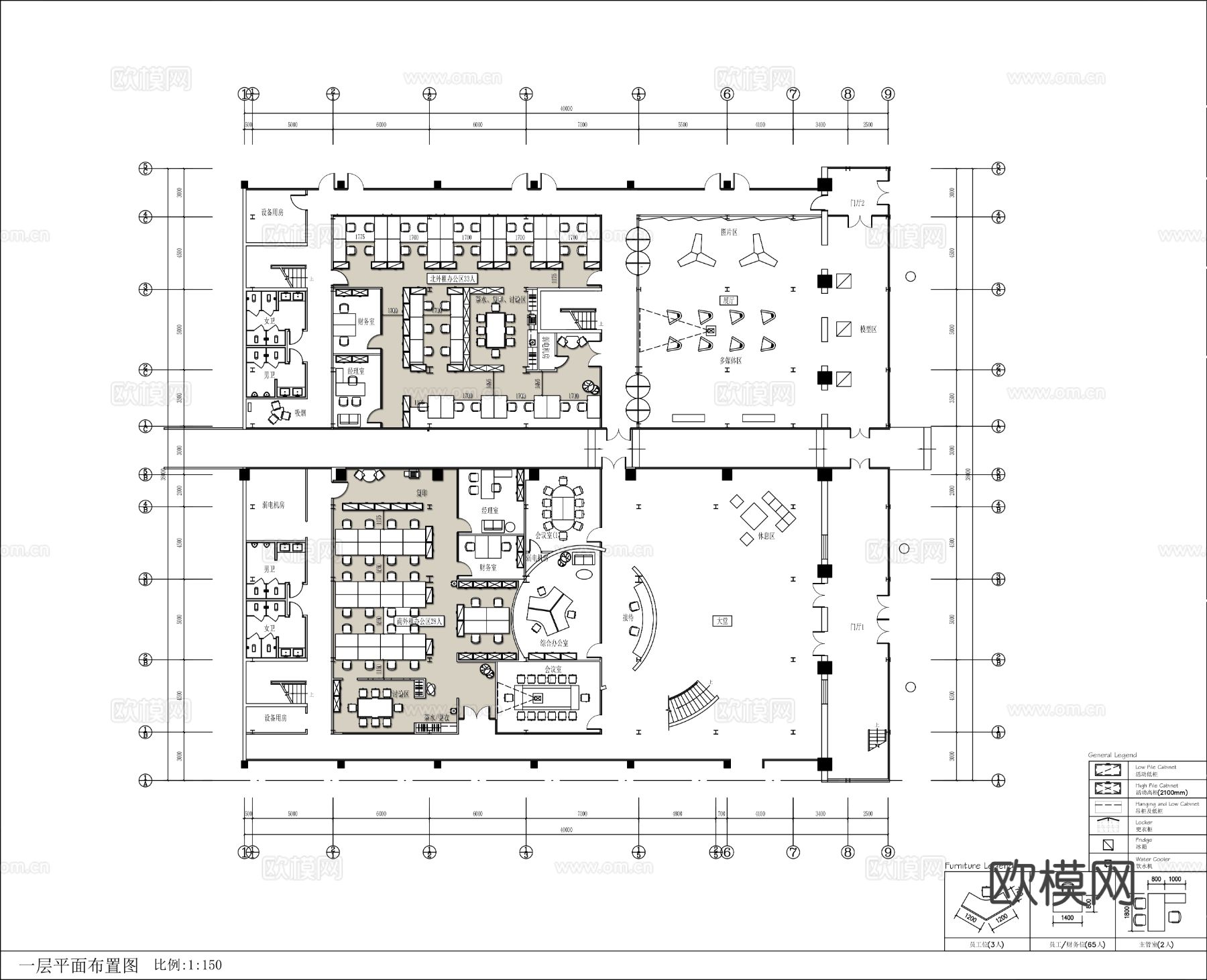 独立办公室 两层科技办公室cad施工图