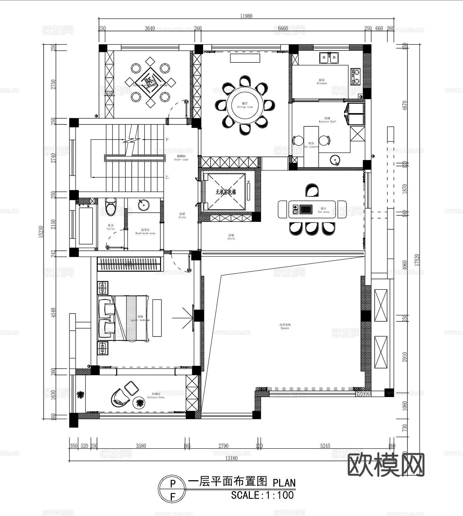 现代轻奢1~5层豪华别墅平面方案图cad施工图