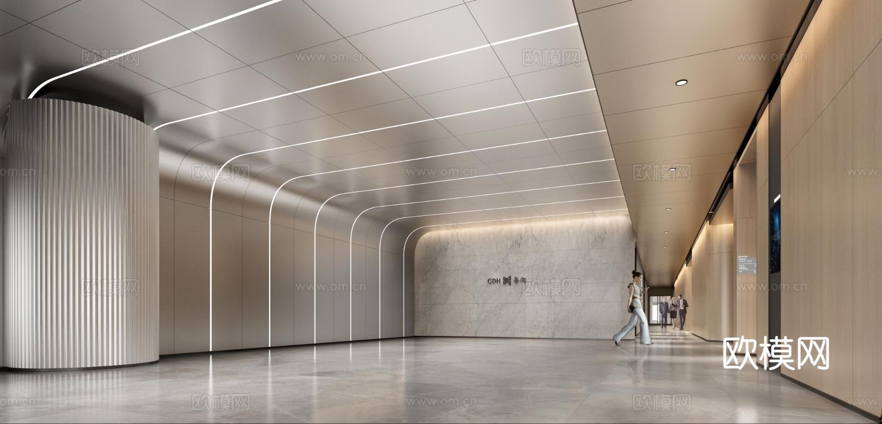 办公楼大厅cad施工图下载（渲染图6）