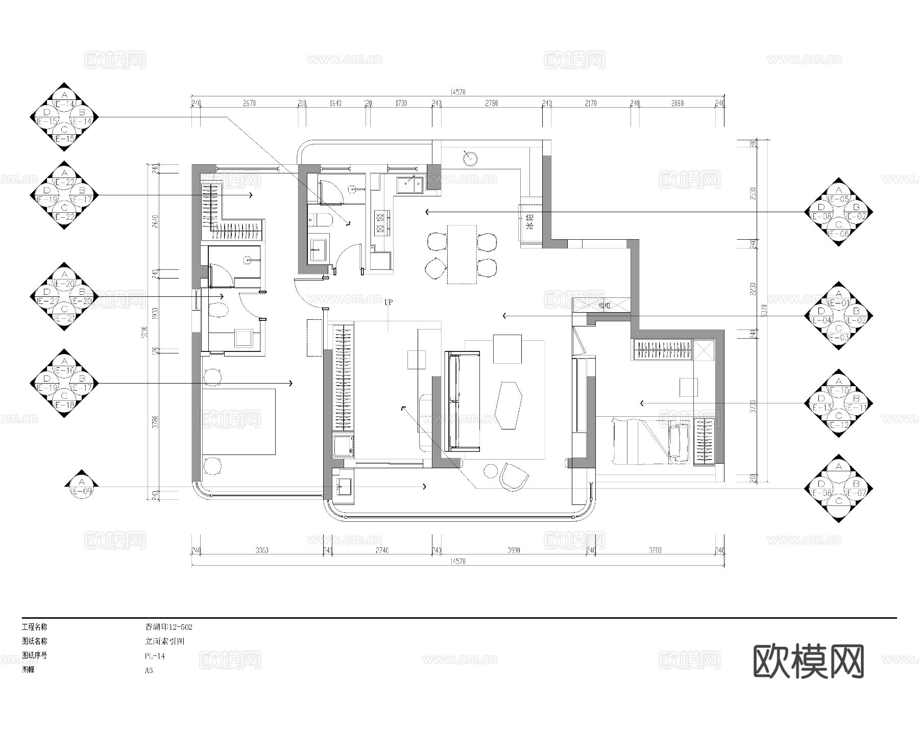 现代极简二居室CAD施工图下载（渲染图5）