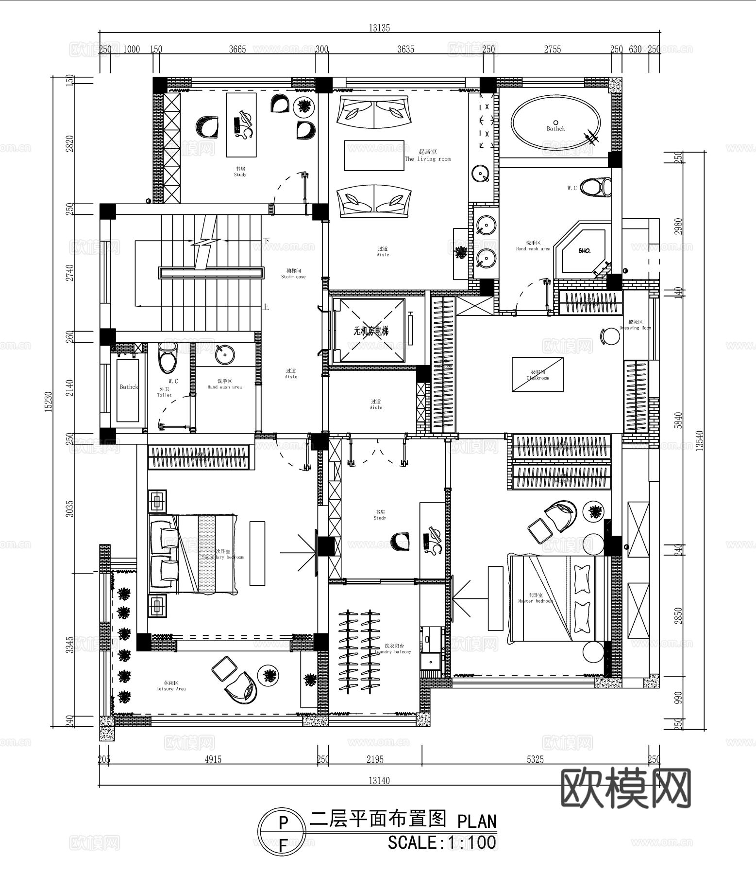 现代轻奢1~5层豪华别墅平面方案图cad施工图