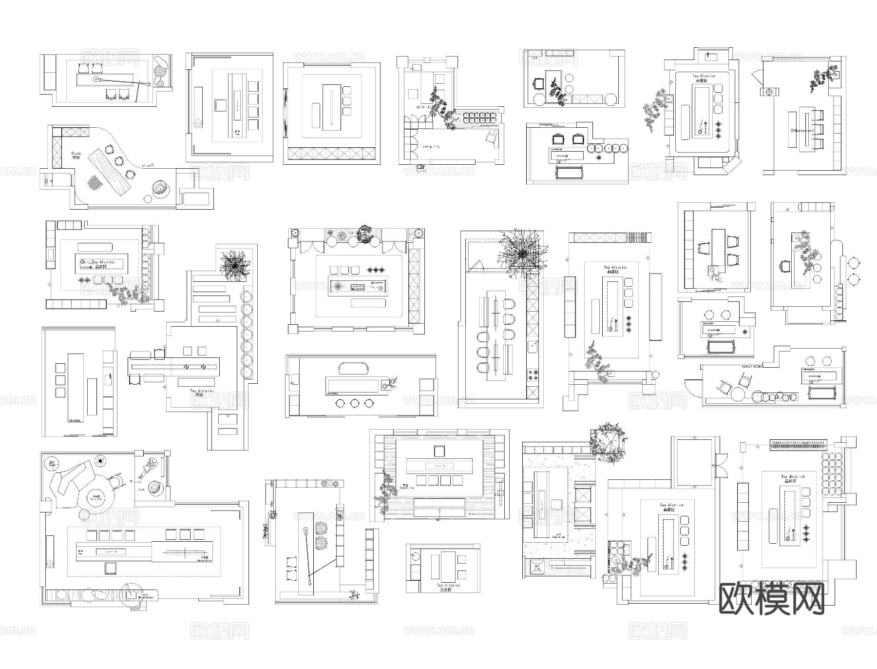 书房茶室CAD图块