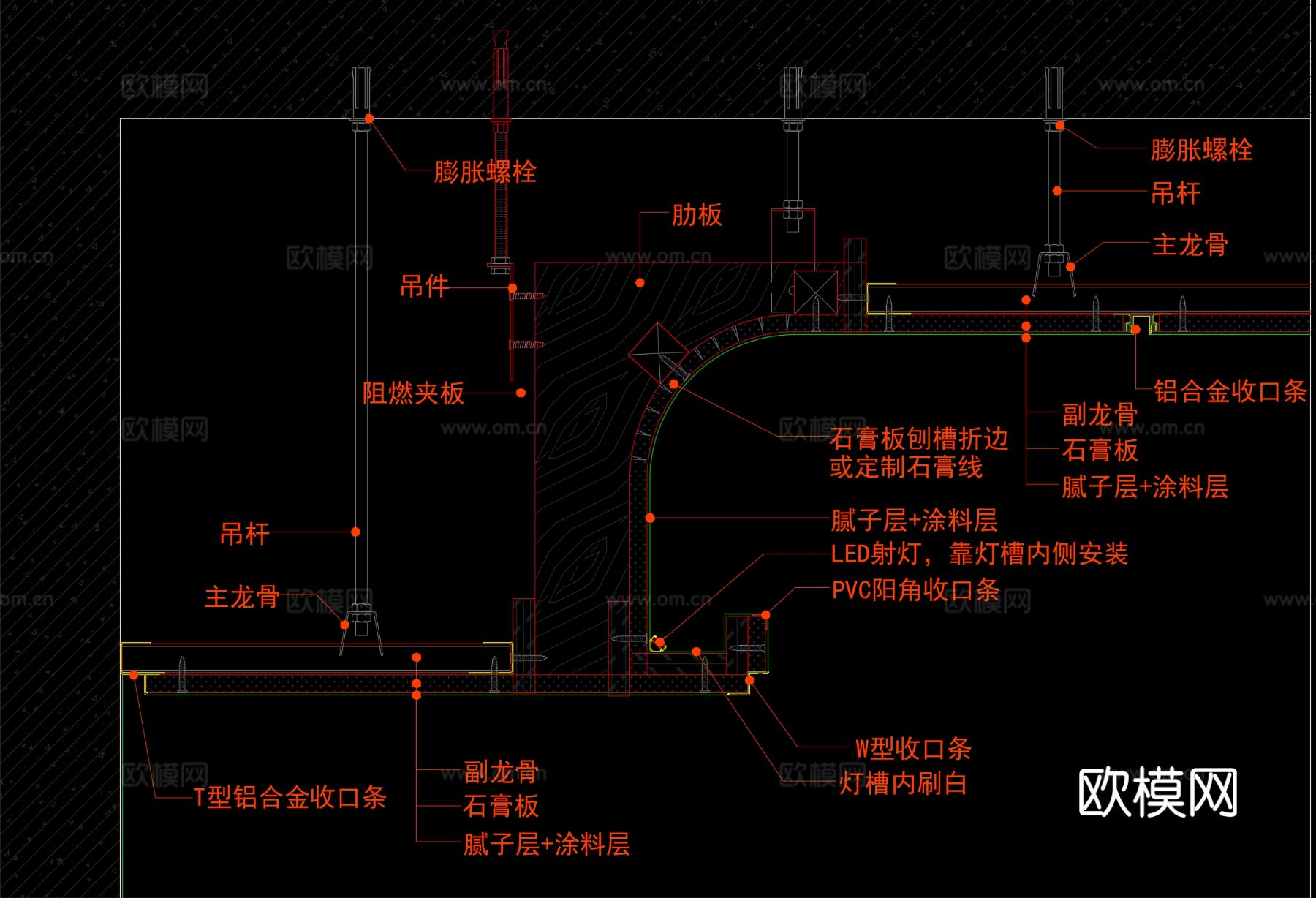 弧形反光灯槽节点图cad大样图