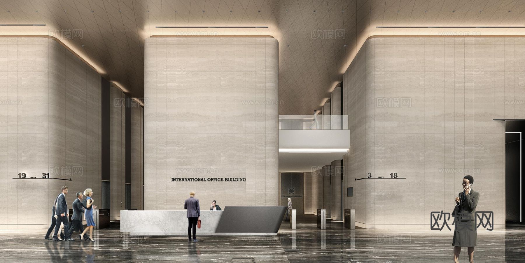 办公楼大厅cad施工图下载（渲染图1）