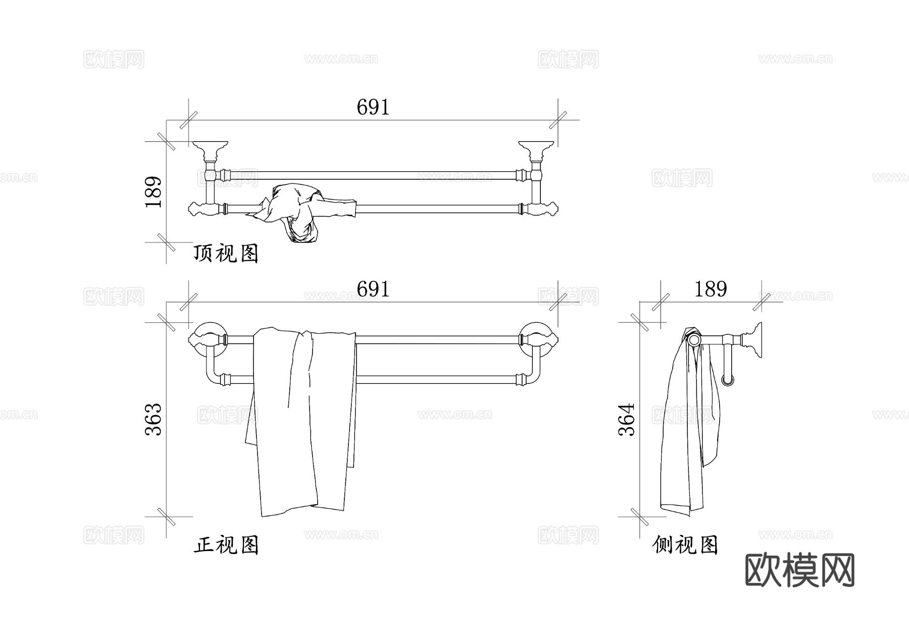 浴巾架 挂毛巾杆cad图库