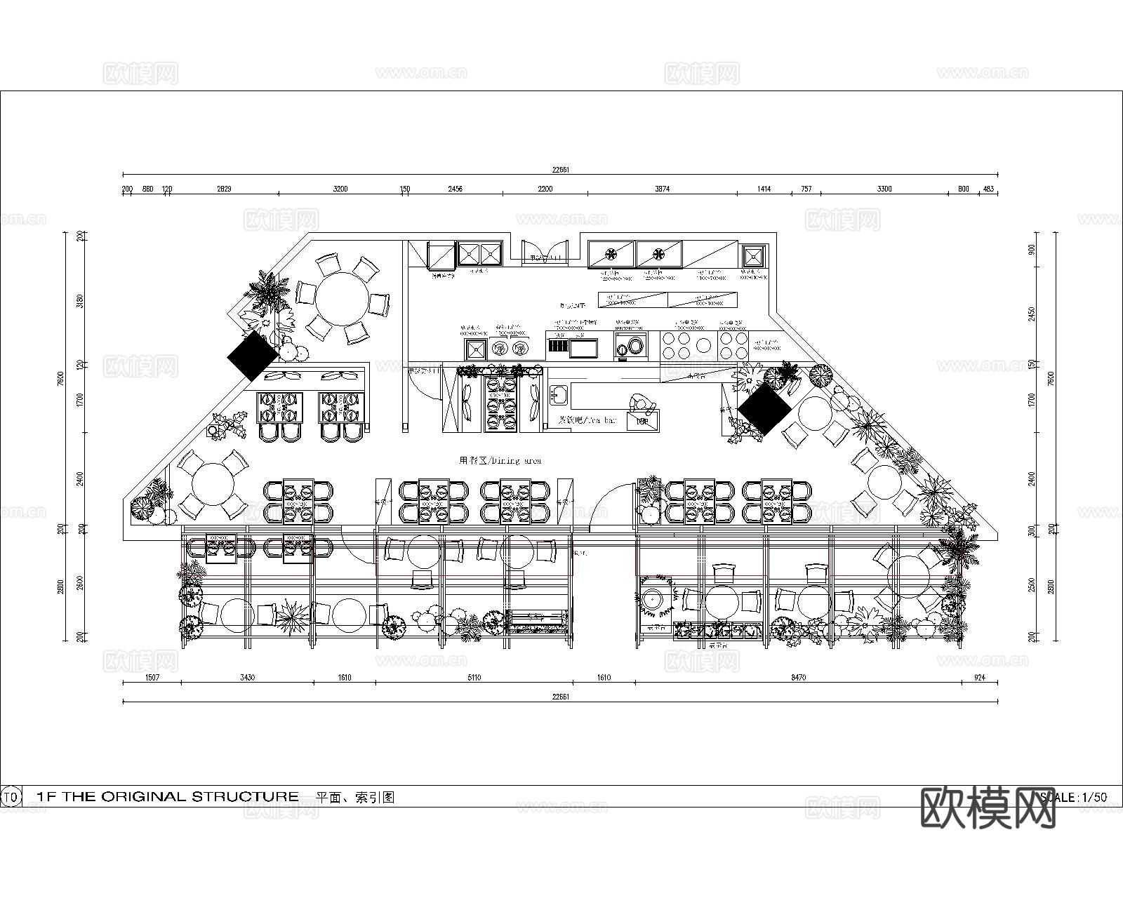 商场餐饮店全套cad施工图