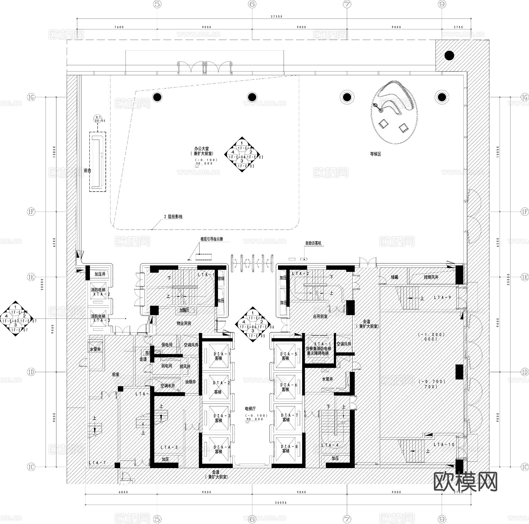 办公楼大厅cad施工图下载（渲染图4）