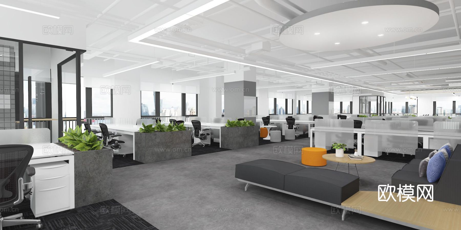 小米研发中心办公空间cad施工图下载（渲染图3）