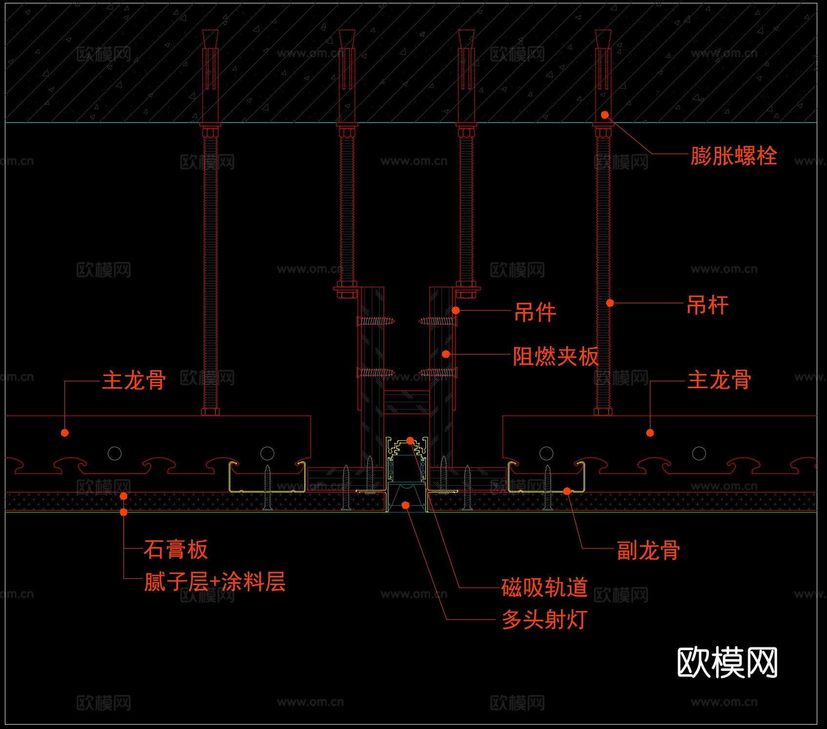 吊顶磁吸轨道灯节点图cad大样图