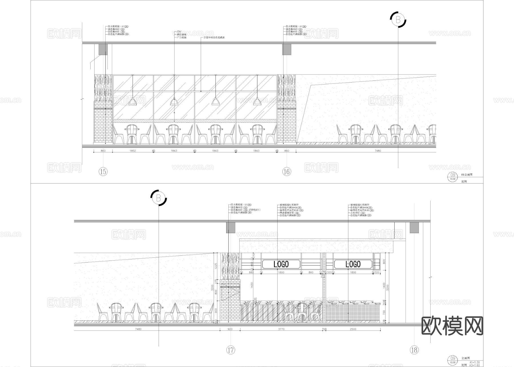1990㎡美食城 美食广场美食街cad平面图下载（渲染图5）