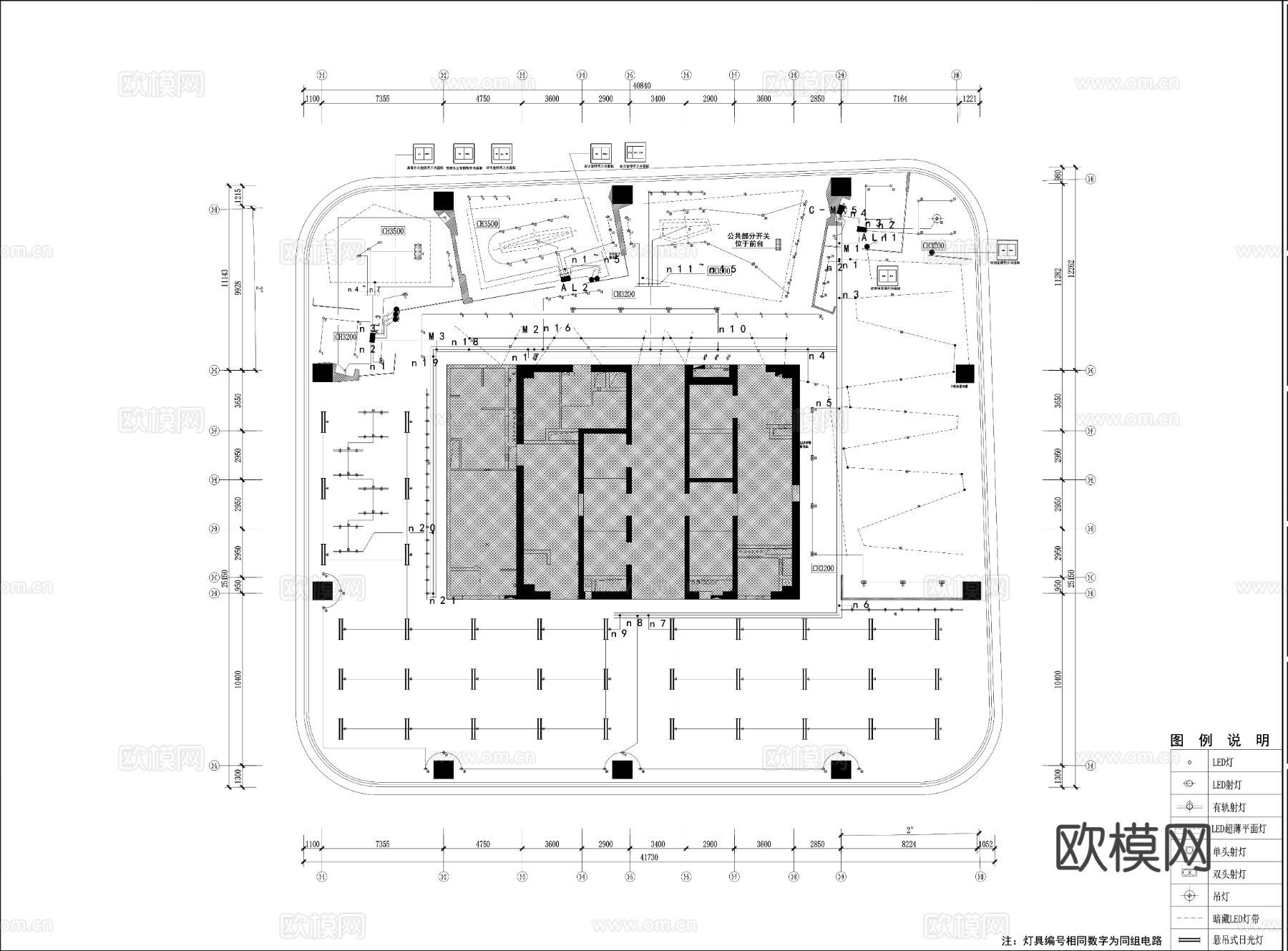 办公空间cad电气图