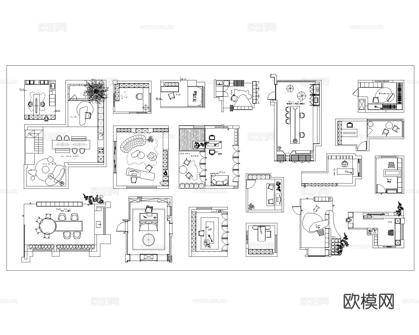 书房茶室CAD图块下载（渲染图2）