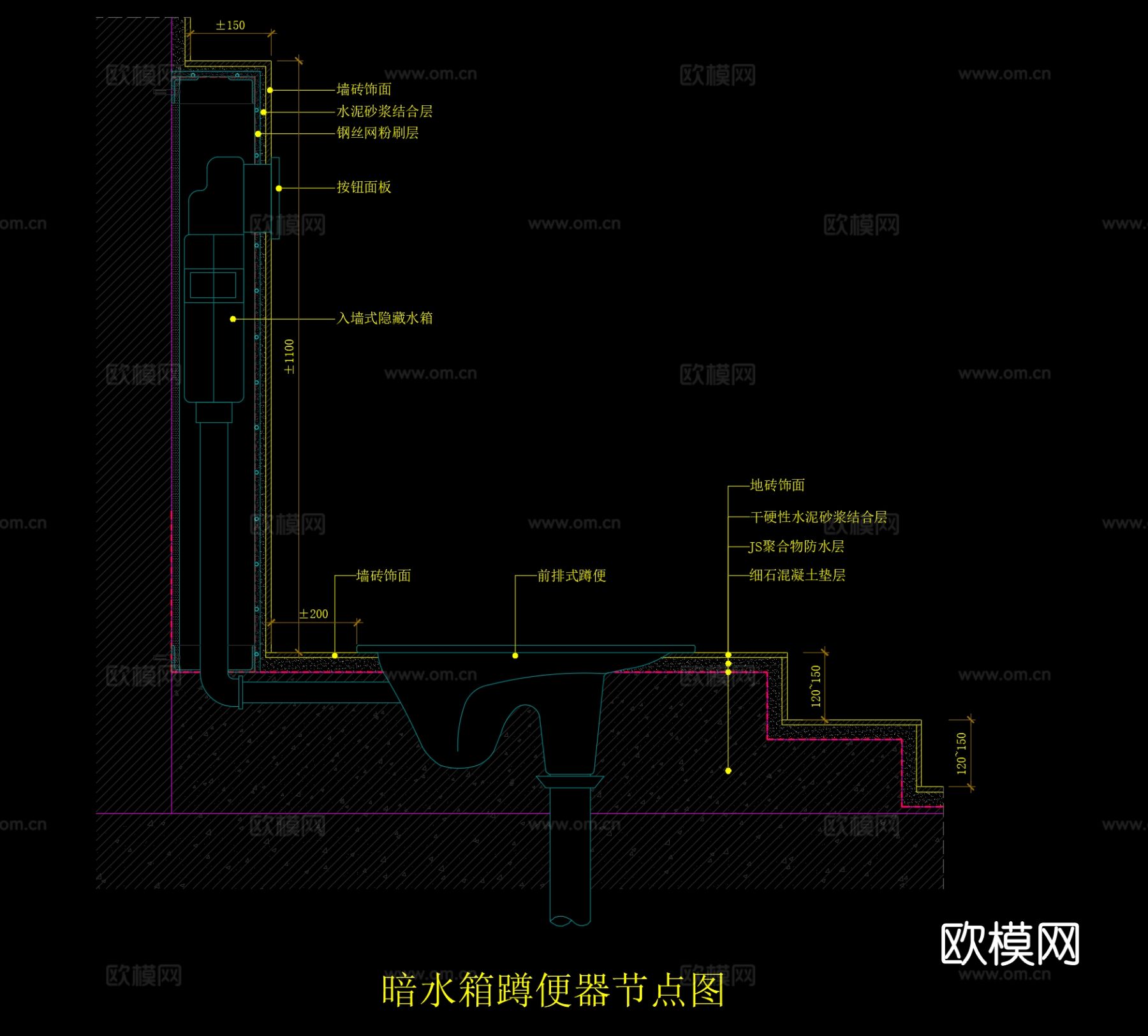 暗藏水箱蹲便cad节点图下载（渲染图2）