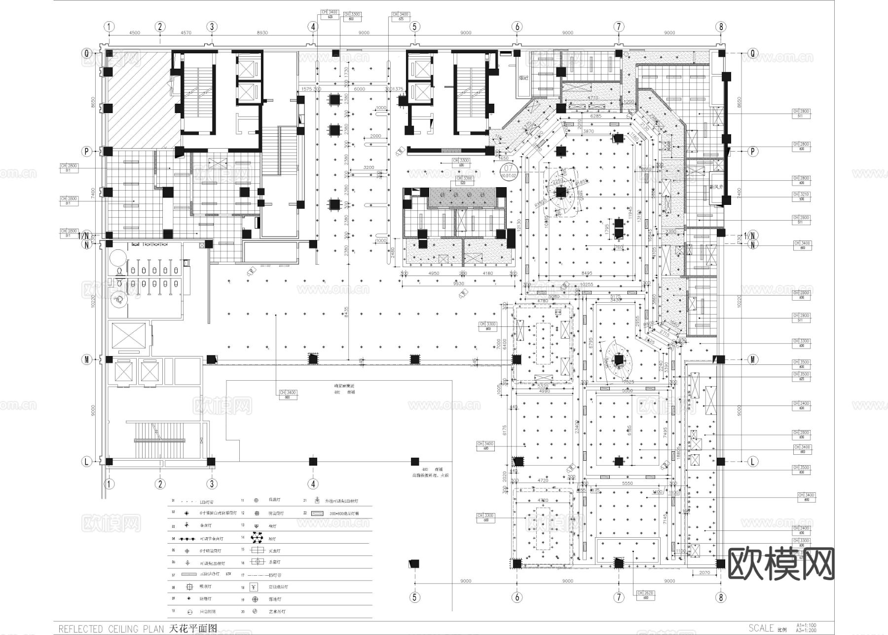 2250㎡美食城 美食广场美食街cad平面图下载（渲染图4）