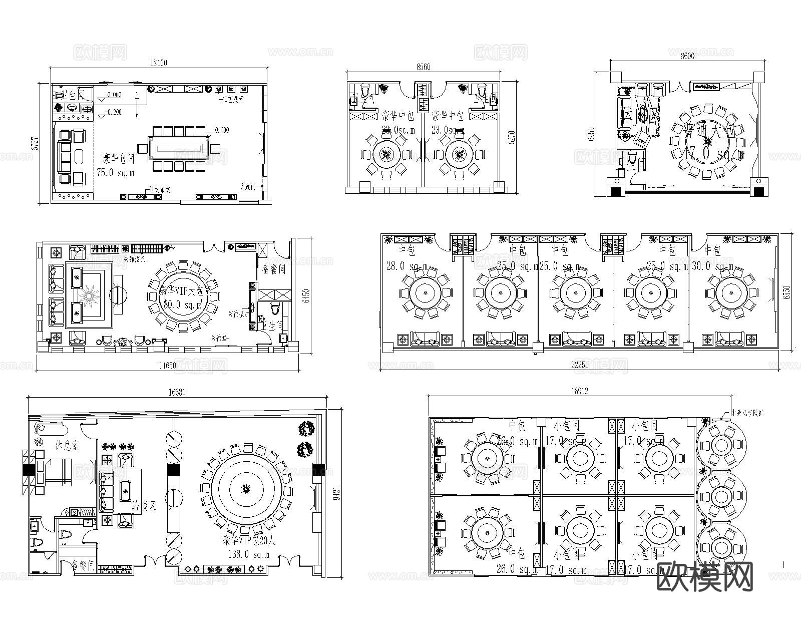 餐厅包厢cad平面图下载（渲染图1）