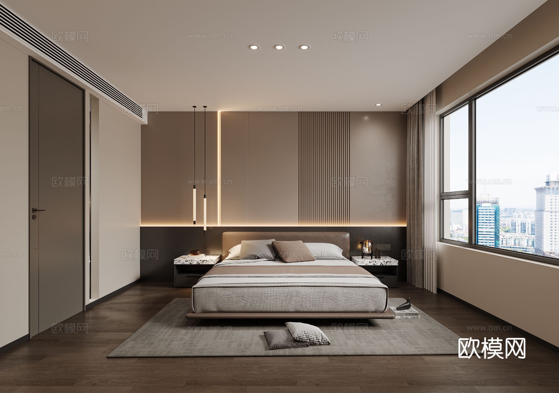 现代卧室 主卧3d模型下载（渲染图1）