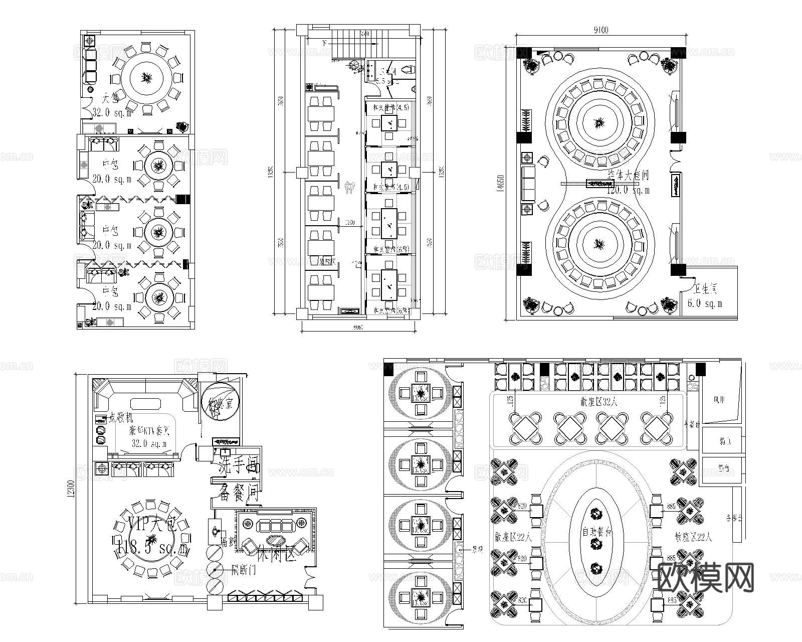 餐厅包厢cad平面图下载（渲染图3）